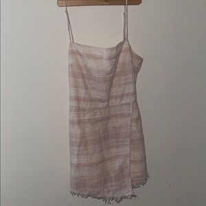 American Threads Striped Pink and White back bow cotton‎ Romper Sz S raw hem